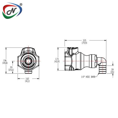 CPC Quick Connect & Disconnect Solutions 97700 1/2 HB Valved Elbow Polypro Molded Grey Coupling Body FDA Buna O-Ring (UDC) NSSP004536