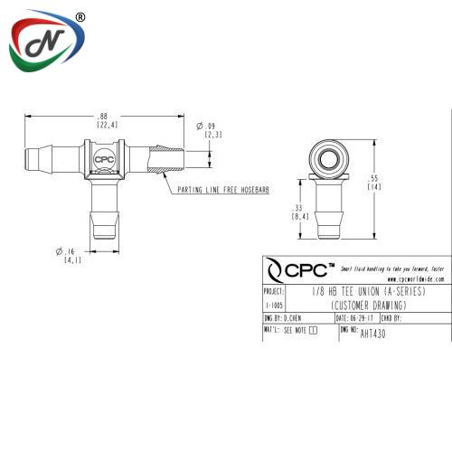 CPC Quick Connect & Disconnect Solutions AHT430 Tee A-Barb Fitting, 1/8 NSSP004555