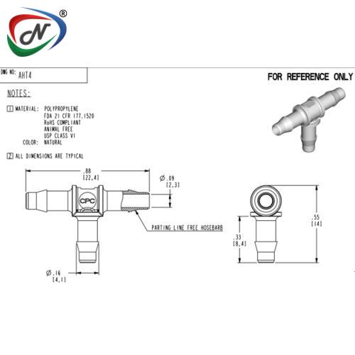 CPC Quick Connect & Disconnect Solutions AHT4 Tee A-Barb Fitting, 1/8 NSSP004554