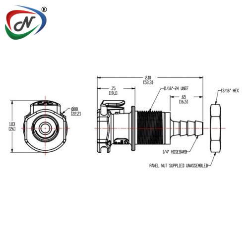 CPC Quick Connect & Disconnect Solutions APC16004 1/4 Hose Barb Non-Valved Panel Mount Coupling Body NSSP004580