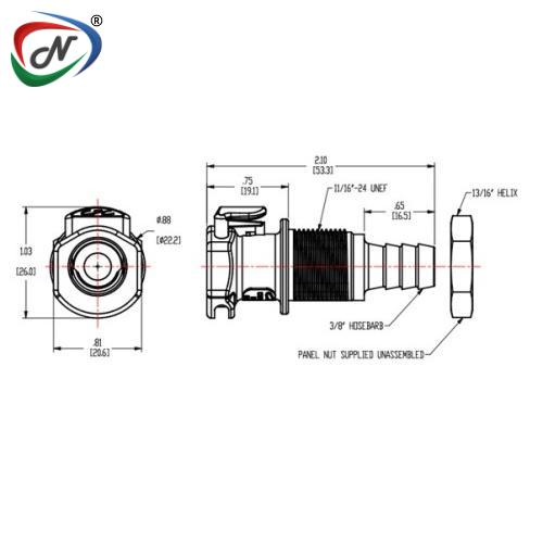 CPC Quick Connect & Disconnect Solutions APC16006 3/8 Hose Barb Non-Valved Panel Mount Coupling Body NSSP003367