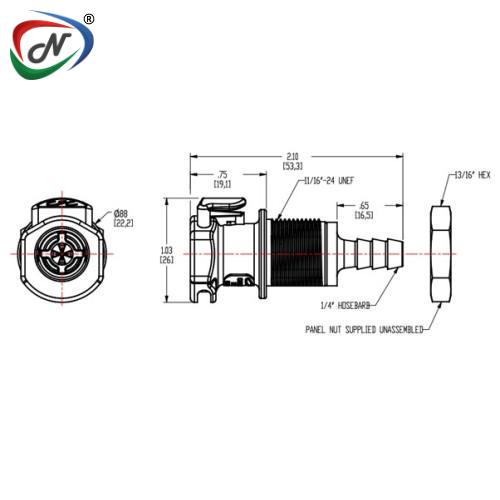 CPC Quick Connect & Disconnect Solutions APCD16004 1/4 Hose Barb Valved Panel Mount Coupling Body NSSP003546