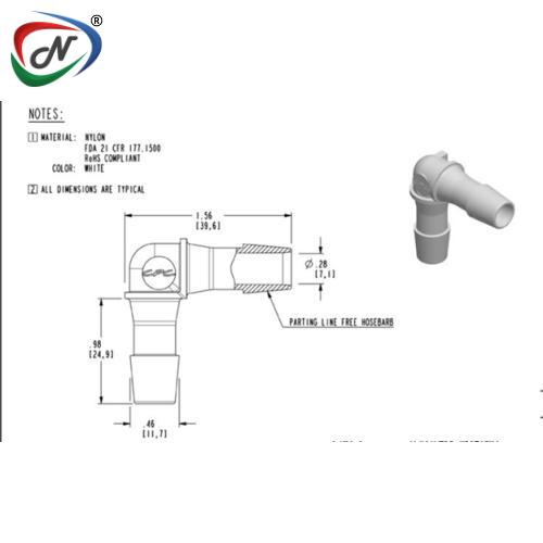 CPC Quick Connect & Disconnect Solutions HE1230 Elbow Fitting, 3/8 HB X 3/8 HB, White Nylon NSSP004567