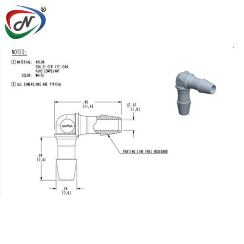 CPC Quick Connect & Disconnect Solutions HE330 Elbow Fitting, 3/32 HB X 3/32 HB, White Nylon NSSP005074