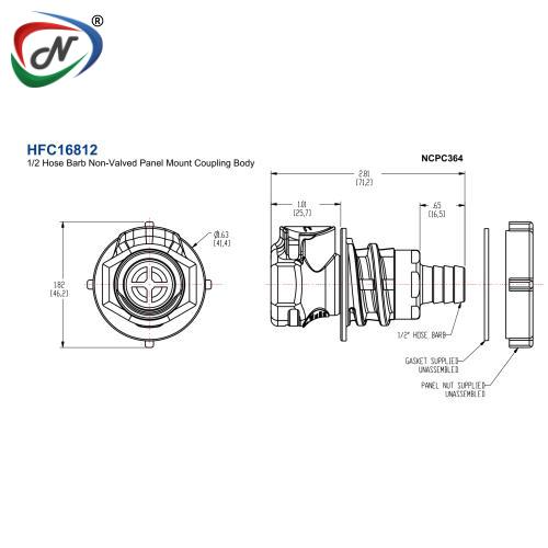 CPC Quick Connect & Disconnect Solutions HFC16812 1/2 Hose Barb Non-Valved Panel Mount Coupling Body NCPC364