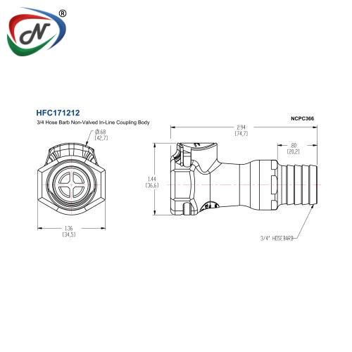CPC Quick Connect & Disconnect Solutions HFC171212 3/4 Hose Barb Non-Valved In-Line Coupling Body NCPC366
