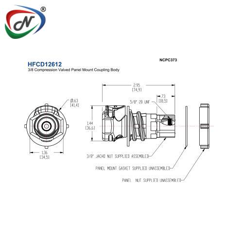 CPC Quick Connect & Disconnect Solutions HFCD12612 3/8 Compression Valved Panel Mount Coupling Body NCPC373