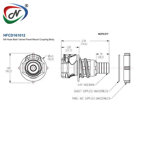 CPC Quick Connect & Disconnect Solutions HFCD161012 5/8 Hose Barb Valved Panel Mount Coupling Body NSSP005364