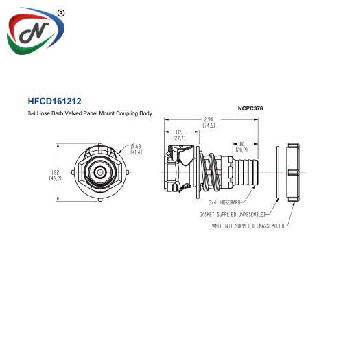 CPC Quick Connect & Disconnect Solutions HFCD161212 3/4 Hose Barb Valved Panel Mount Coupling Body NSSP004163