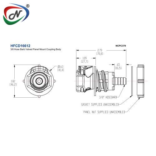 CPC Quick Connect & Disconnect Solutions HFCD16612 3/8 Hose Barb Valved Panel Mount Coupling Body NCPC379