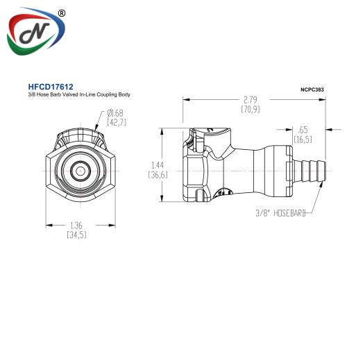 CPC Quick Connect & Disconnect Solutions HFCD17612 3/8 Hose Barb Valved In-Line Coupling Body NSSP005395