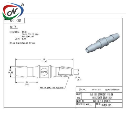 CPC Quick Connect & Disconnect Solutions HS431C Straight Fitting, 1/8 HB X 1/8 HB, Black Nylon NSSP005535