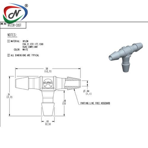 CPC Quick Connect & Disconnect Solutions HT230 Tee Fitting, 1/16 HB X 1/16 HB X 1/16 HB, White Nylon NSSP003338