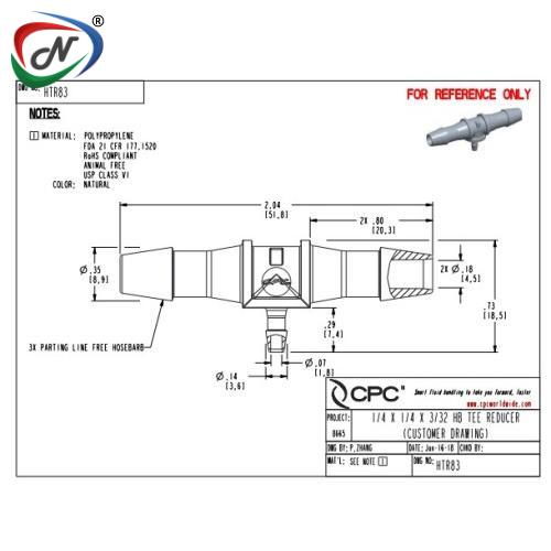 CPC Quick Connect & Disconnect Solutions HTR83 Tee Reducer, 1/4 NSSP004033