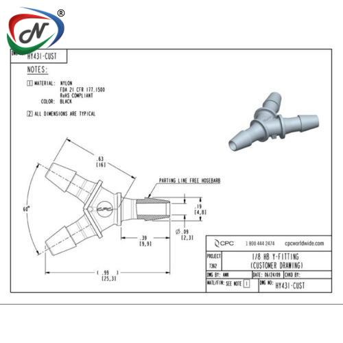 CPC Quick Connect & Disconnect Solutions HY431 Y Fitting, 1/8 HB X 1/8 HB X 1/8 HB Black Nylon NSSP005699