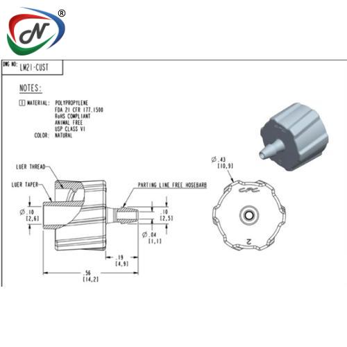 CPC Quick Connect & Disconnect Solutions LM21 Luer Fitting, male luer X 1/16 HB, Natural Polypropylene NSSP003240