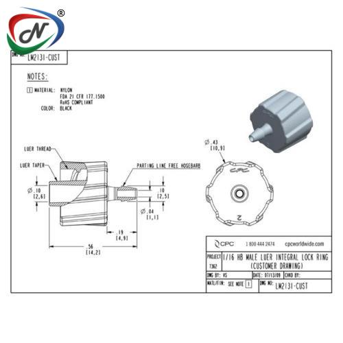 CPC Quick Connect & Disconnect Solutions LM2131 Luer Fitting, male luer X 1/16 HB, Black Nylon NSSP005984