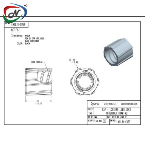CPC Quick Connect & Disconnect Solutions LMSL31  Ring, Stationary luer lock, Black Nylon NSSP003995