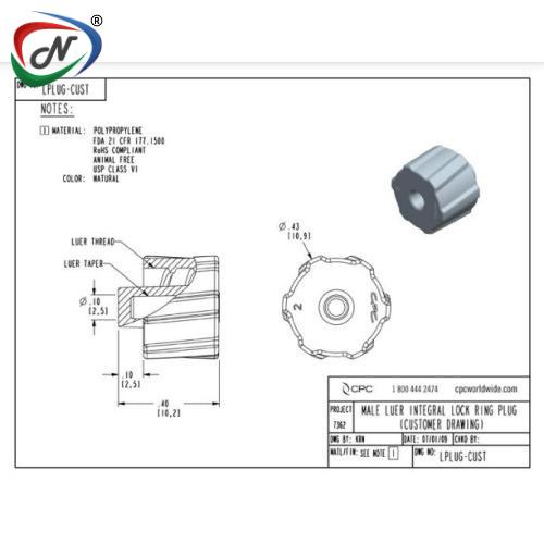 CPC Quick Connect & Disconnect Solutions LPLUG Luer Fitting, luer plug, Natural Polypropyle NSSP004082