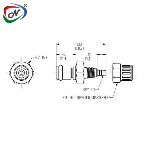CPC Quick Connect & Disconnect Solutions MC20025 5/32 PTF Non-Valved In-Line Chrome-plated Brass Coupling Insert NSSP006586