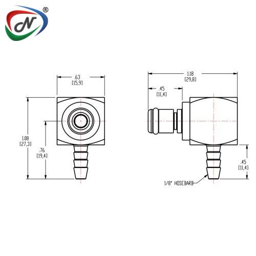 CPC Quick Connect & Disconnect Solutions MC2302 1/8 Hose Barb Non-Valved Elbow Chrome plated Brass Coupling Insert NSSP006620
