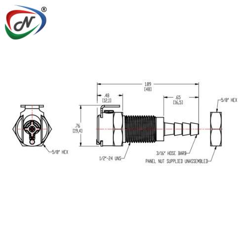 CPC Quick Connect & Disconnect Solutions MCD1603 3/16 Hose Barb Valved Panel Mount Chrome-plated Brass Coupling Body NSSP006761