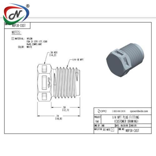 CPC Quick Connect & Disconnect Solutions N8P30 Plug Fitting, 1/4 NPT, White Nylon NSSP007335