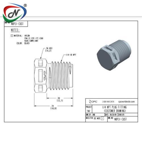 CPC Quick Connect & Disconnect Solutions N8P31 Plug Fitting, 1/4 NPT, Black Nylon NSSP007336