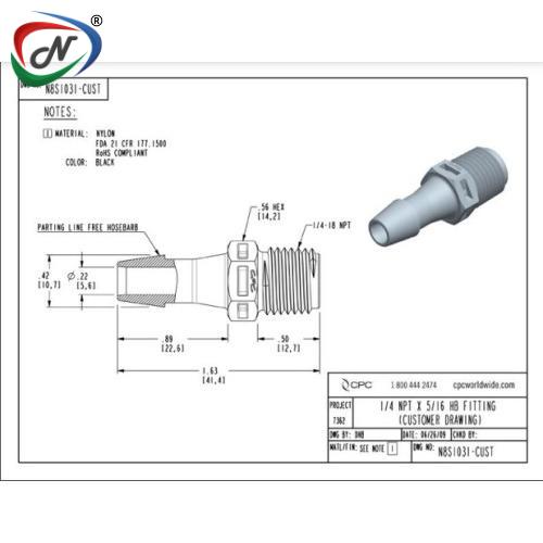 CPC Quick Connect & Disconnect Solutions N8S1031 Straight Fitting, 1/4 NPT X 5/16 HB, Black Nylon NSSP007339