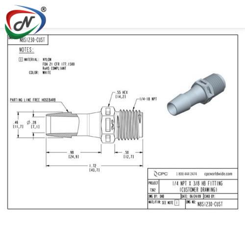 CPC Quick Connect & Disconnect Solutions N8S1230 Straight Fitting, 1/4 NPT X 3/8 HB, White Nylon NSSP007341