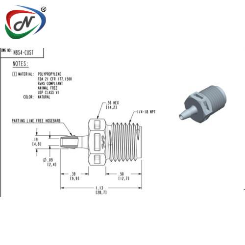 CPC Quick Connect & Disconnect Solutions N8S4 Straight Fitting, 1/4 NPT X 1/8 HB, Natural Polypropylene NSSP007344