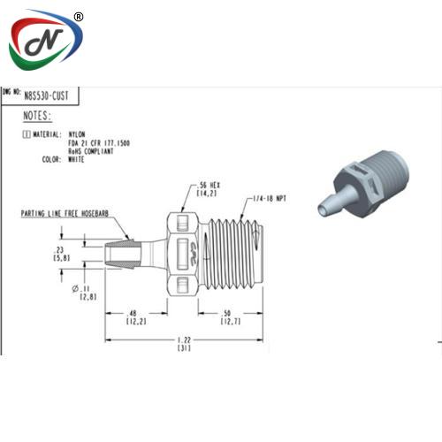 CPC Quick Connect & Disconnect Solutions N8S530 Straight Fitting, 1/4 NPT X 5/32 HB, White Nylon NSSP007349