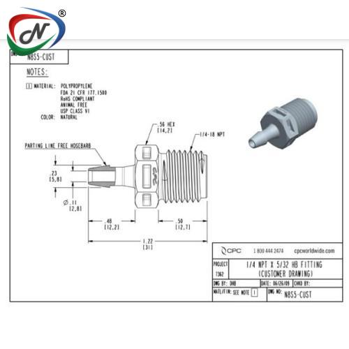 CPC Quick Connect & Disconnect Solutions N8S5 Straight Fitting, 1/4 NPT X 5/32 HB, Natural Polypropylene NSSP007348