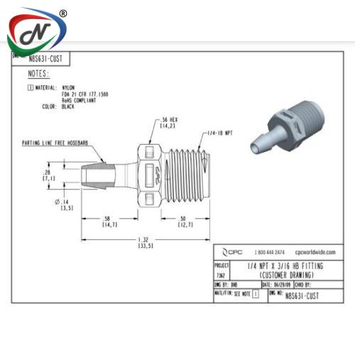 CPC Quick Connect & Disconnect Solutions N8S631 Straight Fitting, 1/4 NPT X 3/16 HB, Black Nylon NSSP007322