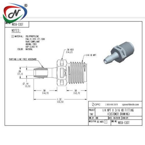 CPC Quick Connect & Disconnect Solutions N8S6 Straight Fitting, 1/4 NPT X 3/16 HB, Natural Polypherene NSSP007323