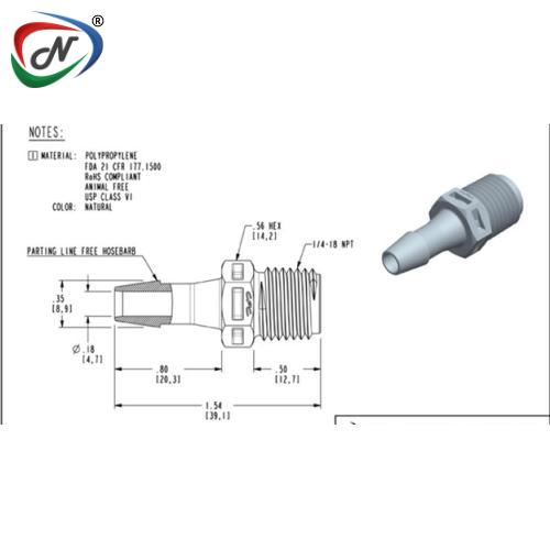 CPC Quick Connect & Disconnect Solutions N8S8 Straight Fitting, 1/4 NPT X 1/4 HB, Natural Polypropylene NSSP003169