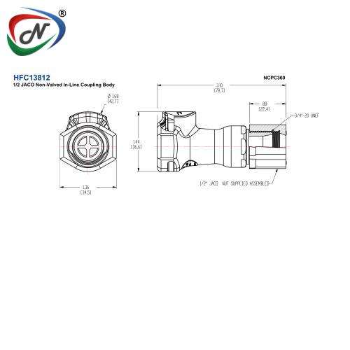 CPC Quick Connect & Disconnect Solutions HFC13812 1/2 JACO Non-Valved In-Line Coupling Body NSSP005205