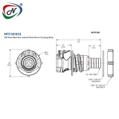 CPC Quick Connect & Disconnect Solutions HFC161012 5/8 Hose Barb Non-Valved Panel Mount Coupling Body NSSP005208
