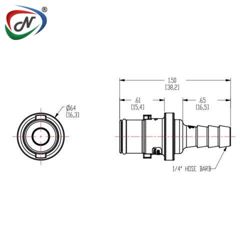 CPC Quick Connect & Disconnect Solutions NS2D220412 1/4 Hose Barb Valved In-Line Coupling Insert NCPC146