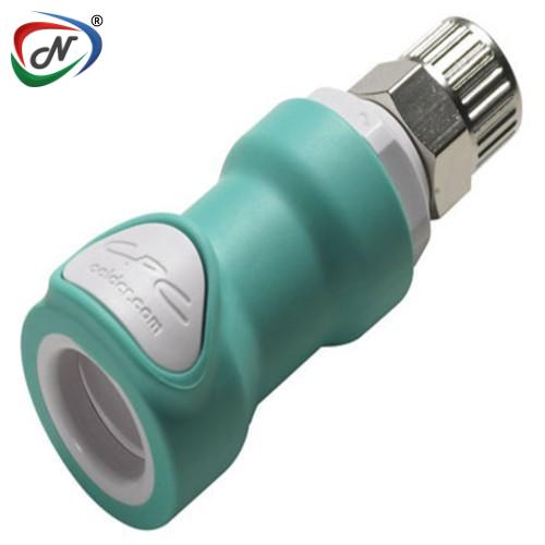 CPC Quick Connect & Disconnect Solutions NS4D1300606 3/8 PTF Valved In-Line White with Teal Overmold ABS Coupling Body with EPDM O-Ring NSSP007207