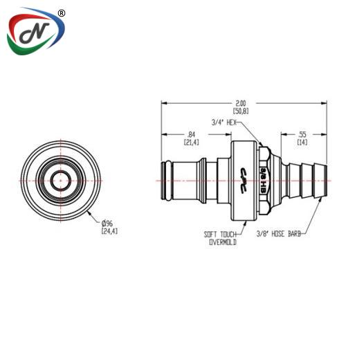CPC Quick Connect & Disconnect Solutions NS4D2200606 3/8 HB Valved In-Line White, Teal Overmold ABS Coupling Insert, EPDM O-Ring NSSP007131