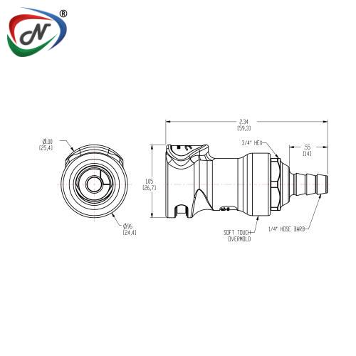 CPC Quick Connect & Disconnect Solutions NS4D22006 -3/8 Hose Barb Valved In-Line Molded Grey Polypropylene Coupling Insert NSSP003123