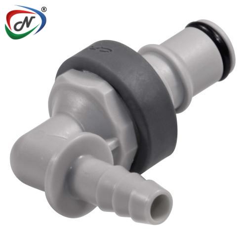CPC Quick Connect & Disconnect Solutions NS4D43004V 1/4 Hose Barb Valved Panel Mount Elbow Molded Grey Polypropylene Coupling Insert FKM Seal NSSP007085