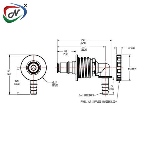 CPC Quick Connect & Disconnect Solutions NS4D43004 1/4 Hose Barb Valved Panel Mount Elbow Coupling Insert NCPC214