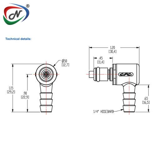 CPC Quick Connect & Disconnect Solutions PMCD230412 1/4 Hose Barb Valved Elbow Coupling Insert NSSP003115
