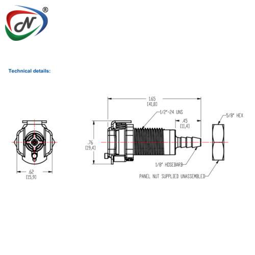 CPC Quick Connect & Disconnect Solutions 12700  PMCD1602  1/8 Hose Barb Valved Panel Mount Acetal Coupling Body  (PMCD1602 NSF) NSSP004234