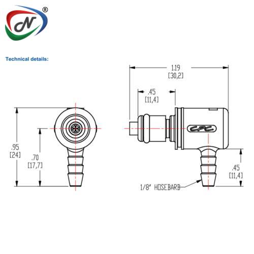 CPC Quick Connect & Disconnect Solutions 15000 1/8 Hose Barb Valved Elbow Acetal Coupling Insert (PMCD2302 NSF) NSSP004243