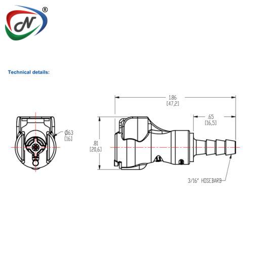 CPC Quick Connect & Disconnect Solutions 16000 3/16 Hose Barb Valved In-Line Coupling Body (PMCD1703 NSF) NSSP004247