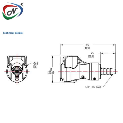 CPC Quick Connect & Disconnect Solutions PMCD1702 1/8 Hose Barb Valved In-Line Coupling Body NSSP005317