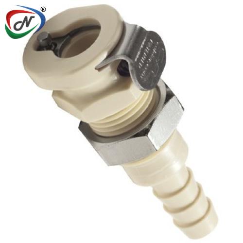 CPC Quick Connect & Disconnect Solutions PMC160412NC 1/4 Hose Barb Non-Valved Panel Mount Polypropylene Coupling Body No Clip NSSP006559